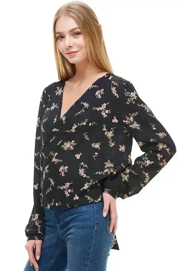 Long Sleeve Surplice Floral Top - SJB-DIAMOND ELITES