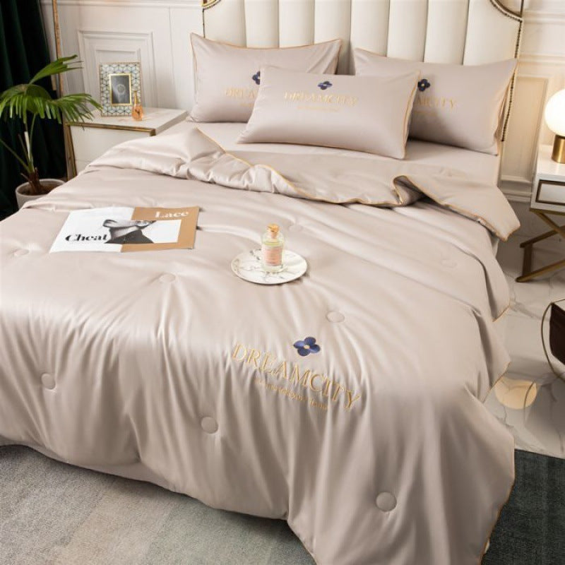 Tencel Summer Cooling Ice Silk Summer Quilt Airable Cover Four-piece Set Pi-Mart
