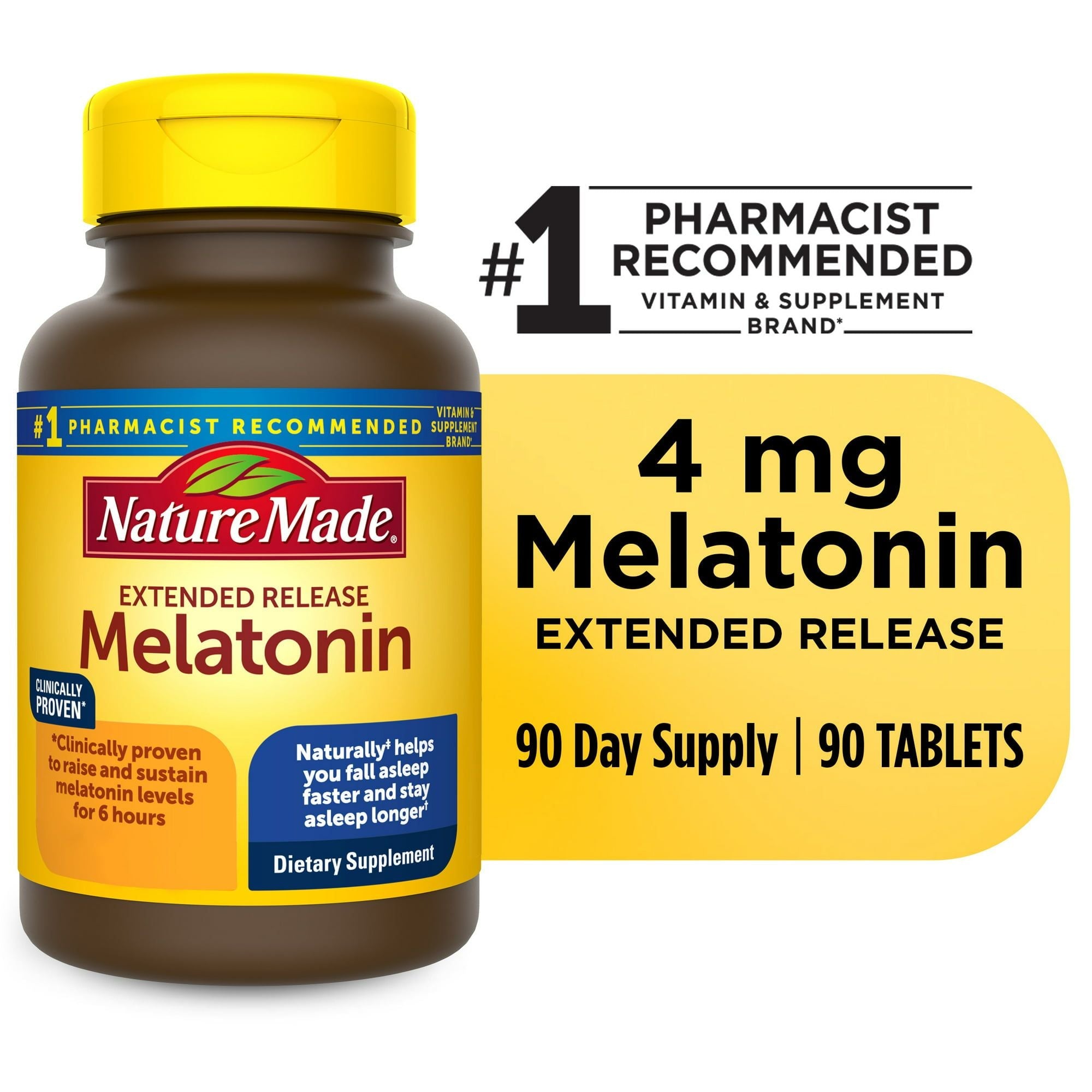 Nature Made Melatonin 4mg Extended Release Tablets, 100% Drug Free Sleep Aid, 90 Count EasyOptionXY LLC
