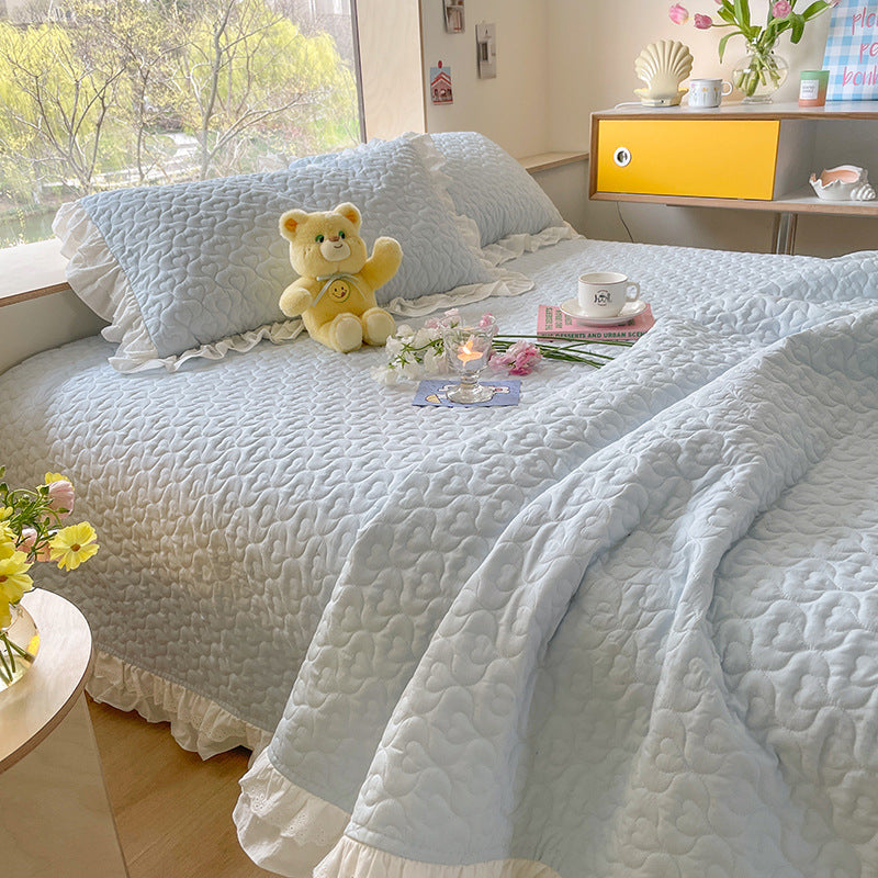 Pure Cotton Solid Color Washed Quilted Quilt Bed Cover Three Piece Set Pi-Mart