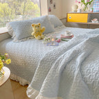 Pure Cotton Solid Color Washed Quilted Quilt Bed Cover Three Piece Set Pi-Mart