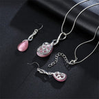 Fashion Opal Jewelry Sets For Woman Cubic zirconia Water Drop Necklace Pendant Earrings Statement Bridal Wedding Party Gift Pi-Mart