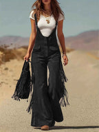 Fringe Corduroy Button Front Overalls THRIXINE