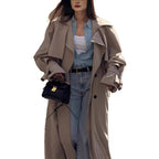 Women's Long Khaki Belted Cape Trench Coat Pi-Mart