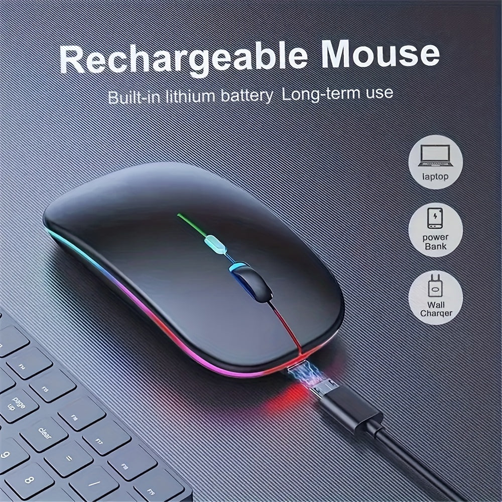 Wireless Rechargeable LED Backlit Gaming Mouse with 2.4G/5.2G Dual Mode, Ultra-Thin, Silent, Universal Compatibility for Laptops, Desktops, and Tablets Lootquake LLC