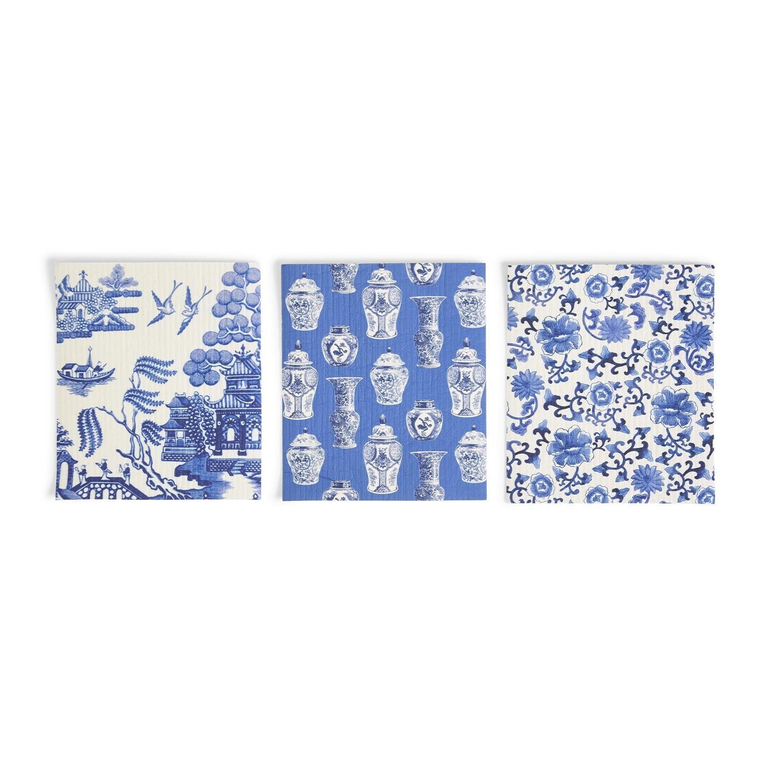 Chinoiserie Eco Kitchen Cloths - Biodegradable Cellulose Cotton, 3 Designs BandsCo Straps