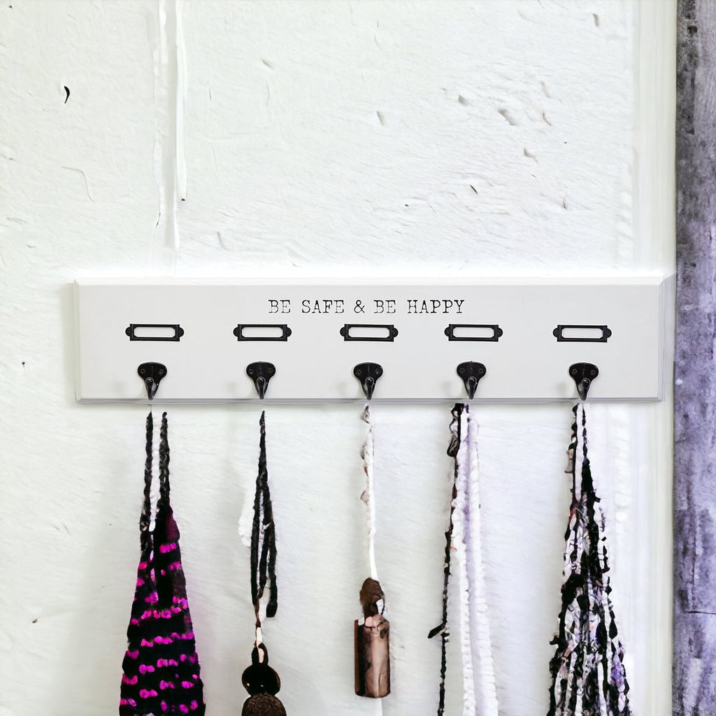 Wood Wall Mask And Hat Organizer With 6 Hooks For Coats Keys Scarves BandsCo Straps