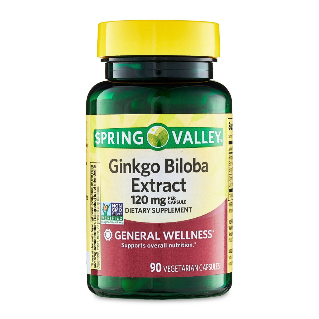 Spring Valley Ginkgo Biloba Extract General Wellness Dietary Supplement Vegetarian Capsules, 120 mg, 90 Count EasyOptionXY LLC