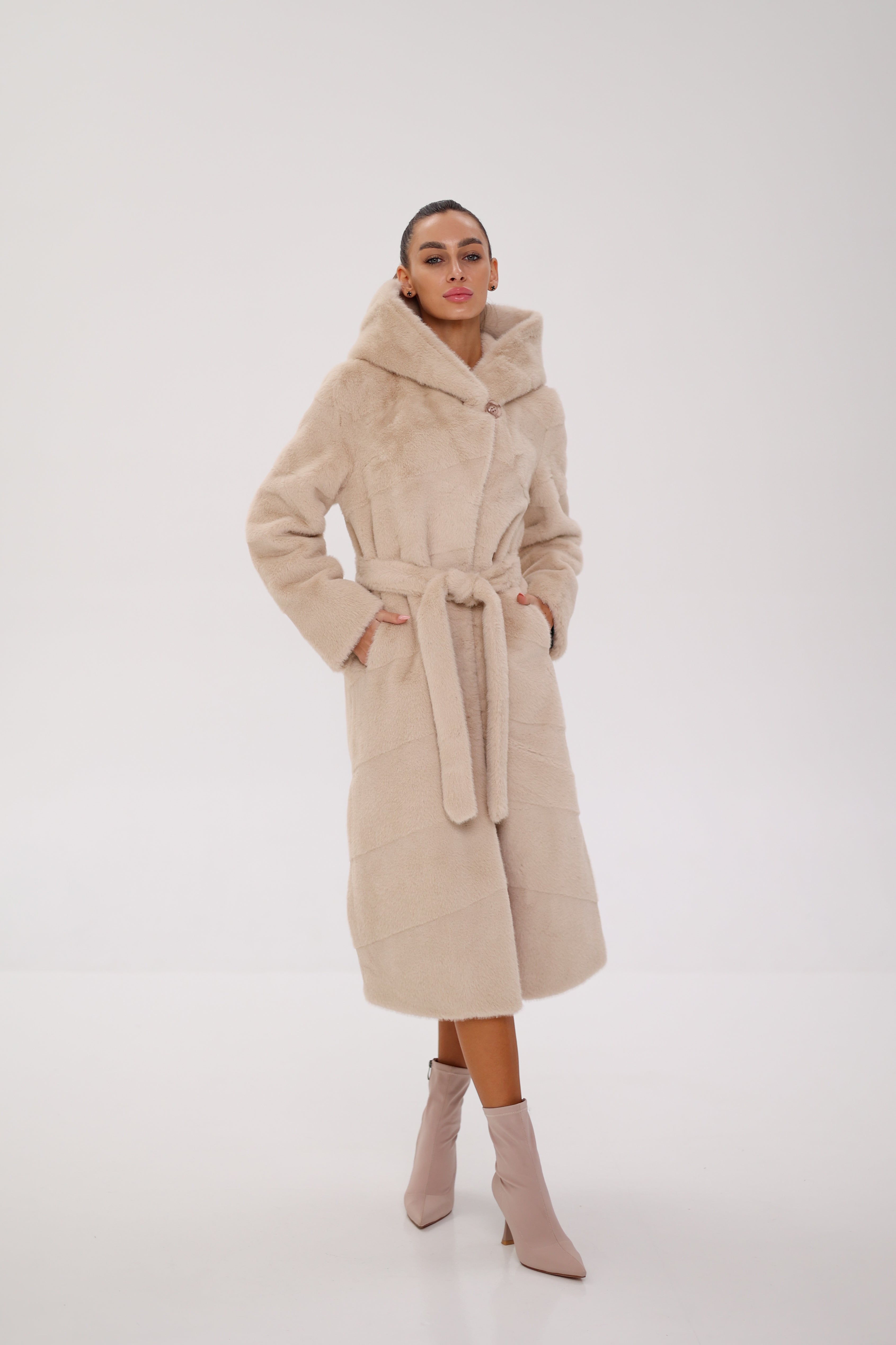 Faux Mink Effect Fur Hooded Coat - SJB-DIAMOND ELITES