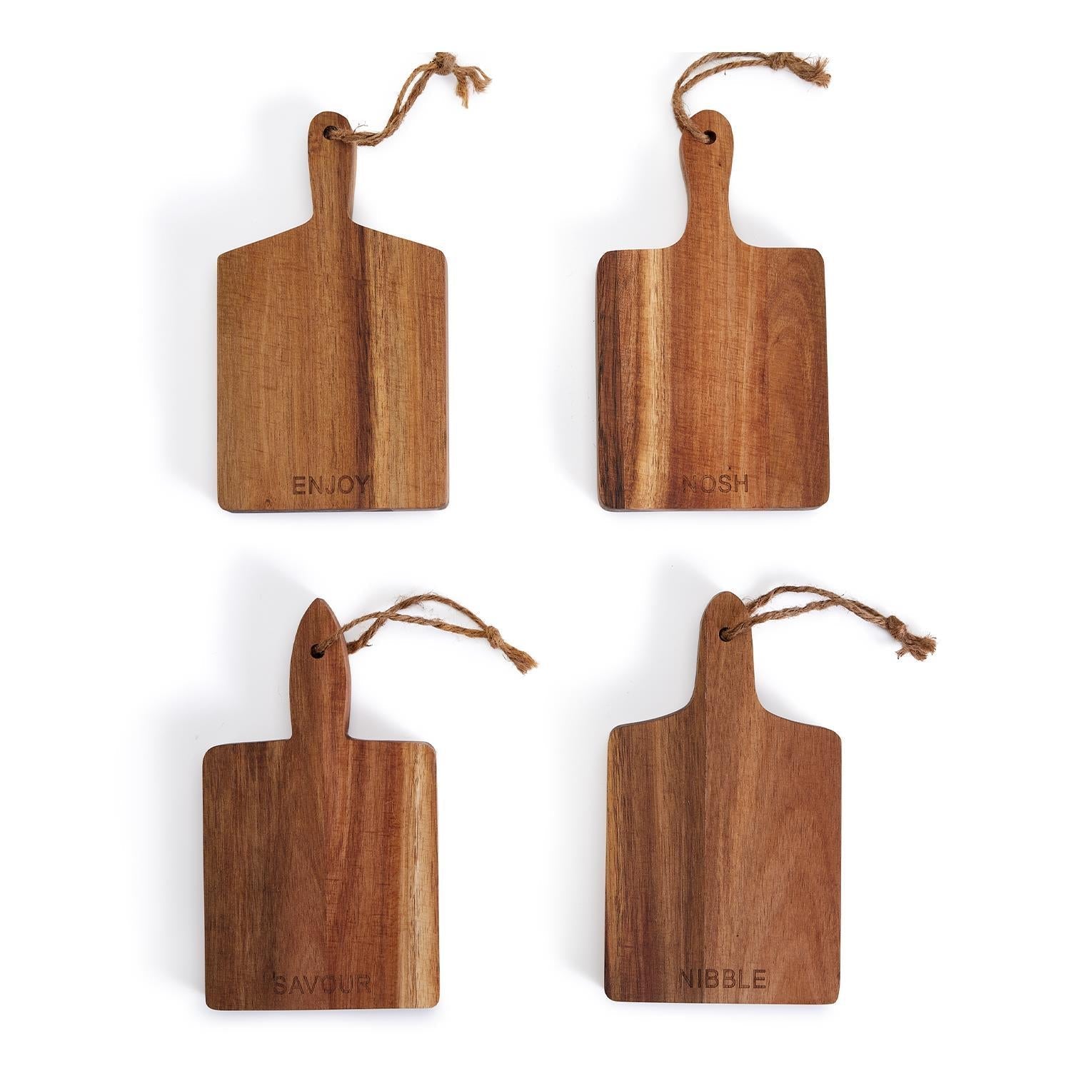 Acacia Charcuterie Boards Set Of 4 8x4.5in Small Serving Boards With Jute Hangs BandsCo Straps