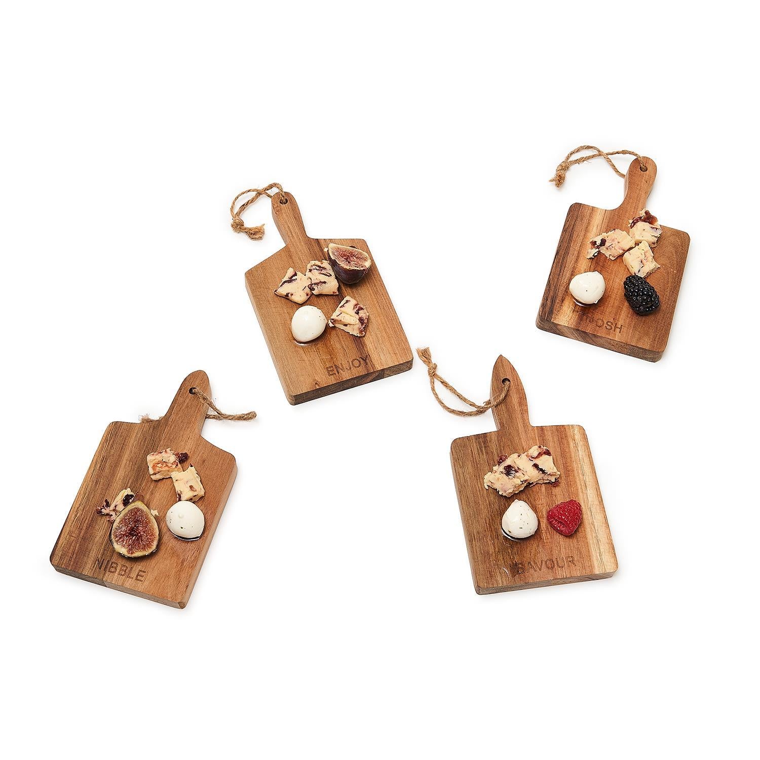 Acacia Charcuterie Boards Set Of 4 8x4.5in Small Serving Boards With Jute Hangs BandsCo Straps
