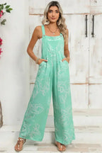 Moonlight Jade Abstract Print Wide Leg Bib Overall