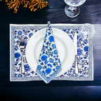 Chinoiserie Placemats Set Of 4 - Elegant Asian Floral Vinyl Placemats, Easy BandsCo Straps