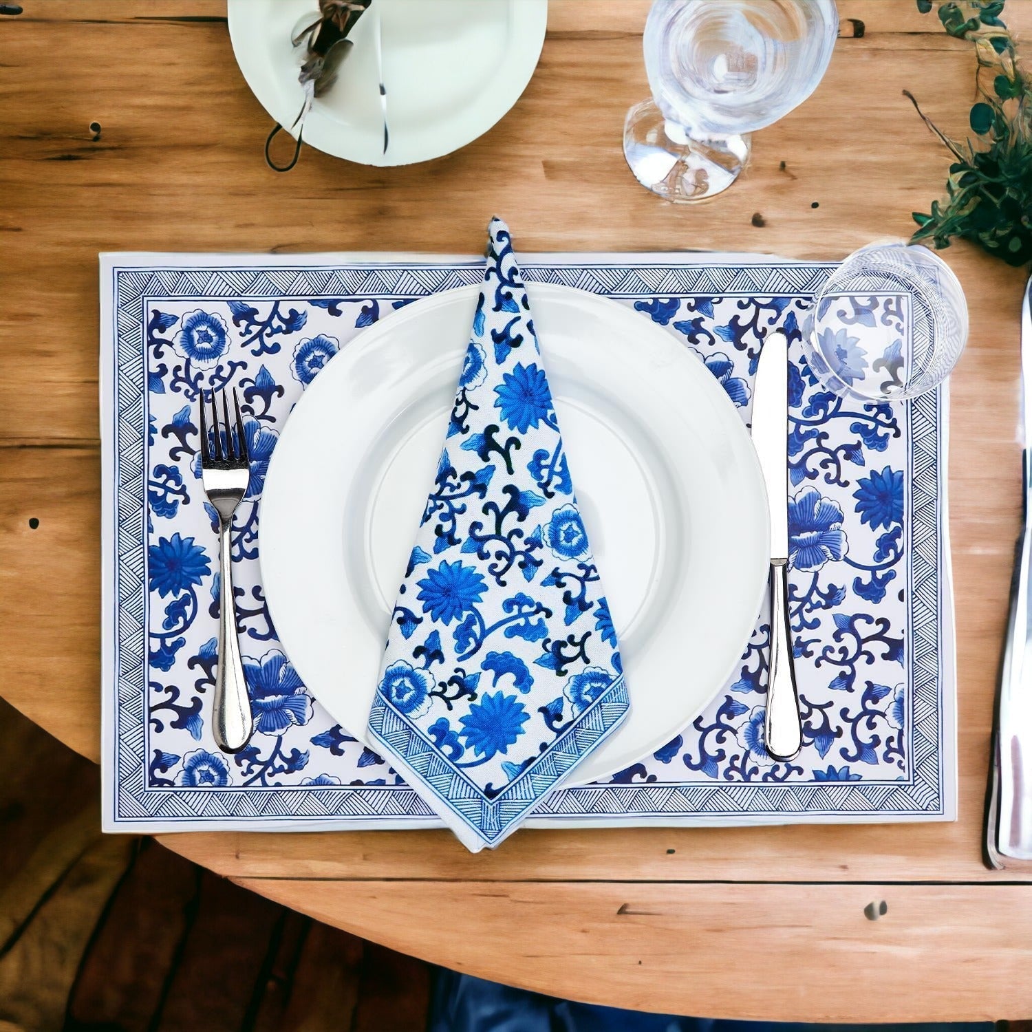 Chinoiserie Placemats Set Of 4 - Elegant Asian Floral Vinyl Placemats, Easy BandsCo Straps