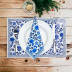 Chinoiserie Placemats Set Of 4 - Elegant Asian Floral Vinyl Placemats, Easy BandsCo Straps