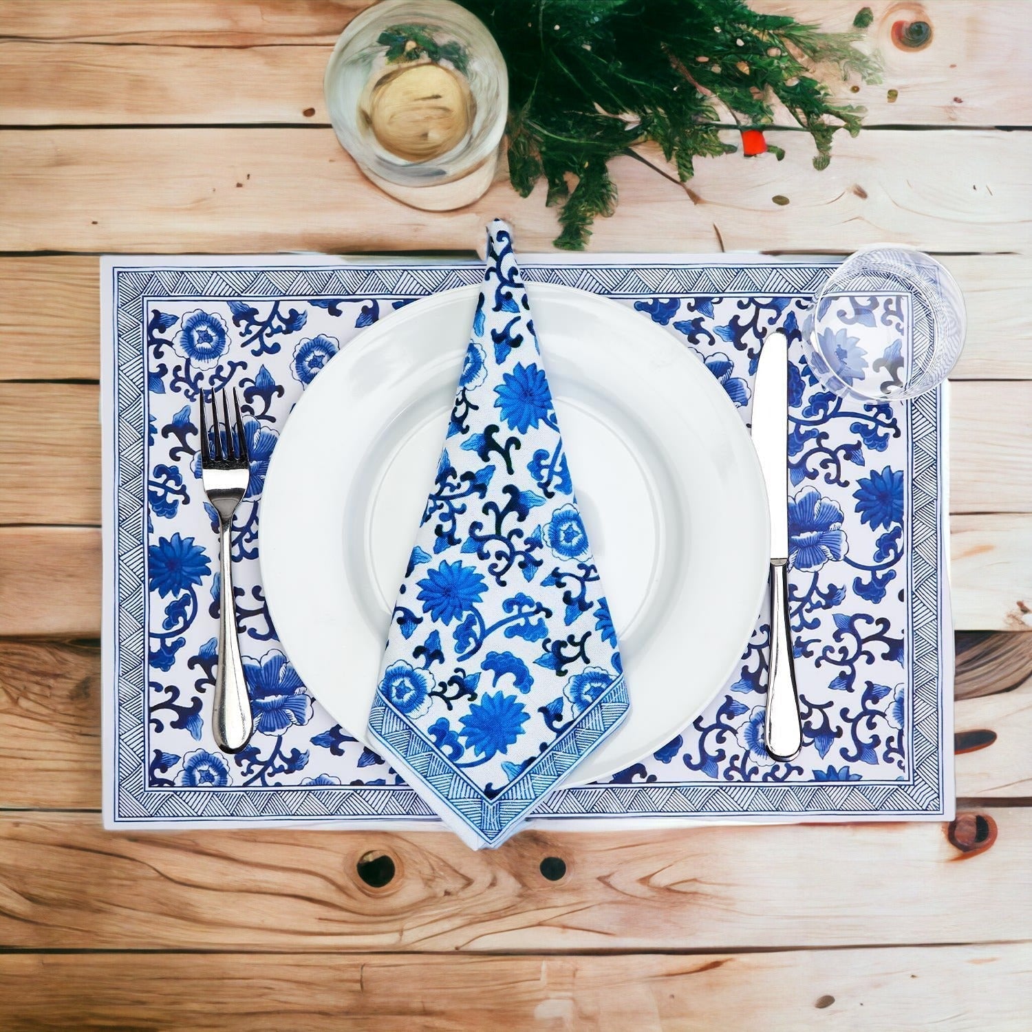 Chinoiserie Placemats Set Of 4 - Elegant Asian Floral Vinyl Placemats, Easy BandsCo Straps