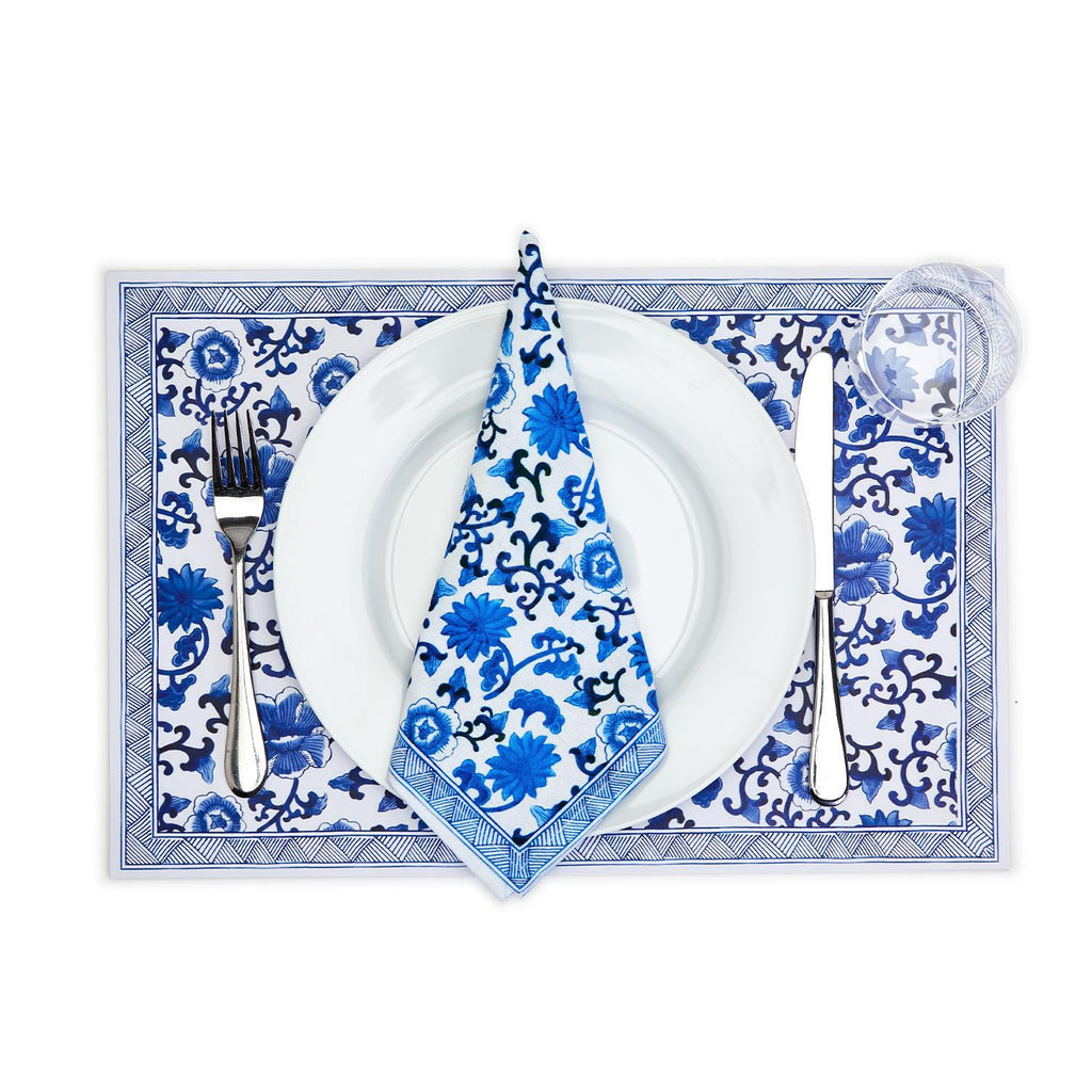 Chinoiserie Placemats Set Of 4 - Elegant Asian Floral Vinyl Placemats, Easy BandsCo Straps