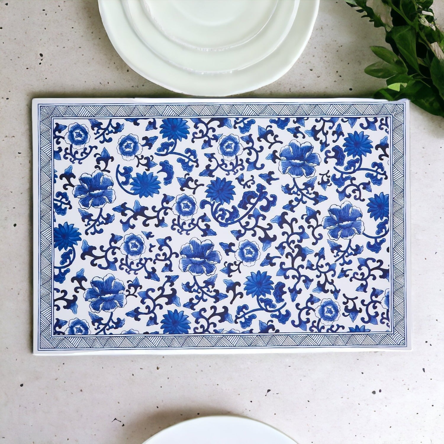 Chinoiserie Placemats Set Of 4 - Elegant Asian Floral Vinyl Placemats, Easy BandsCo Straps
