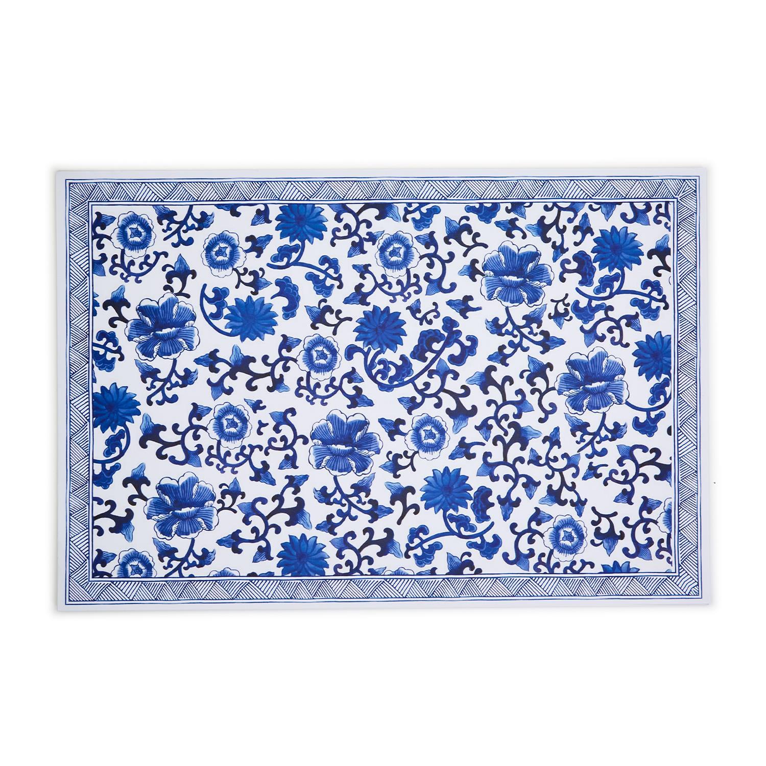 Chinoiserie Placemats Set Of 4 - Elegant Asian Floral Vinyl Placemats, Easy BandsCo Straps