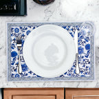 Chinoiserie Placemats Set Of 4 - Elegant Asian Floral Vinyl Placemats, Easy BandsCo Straps