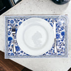 Chinoiserie Placemats Set Of 4 - Elegant Asian Floral Vinyl Placemats, Easy BandsCo Straps