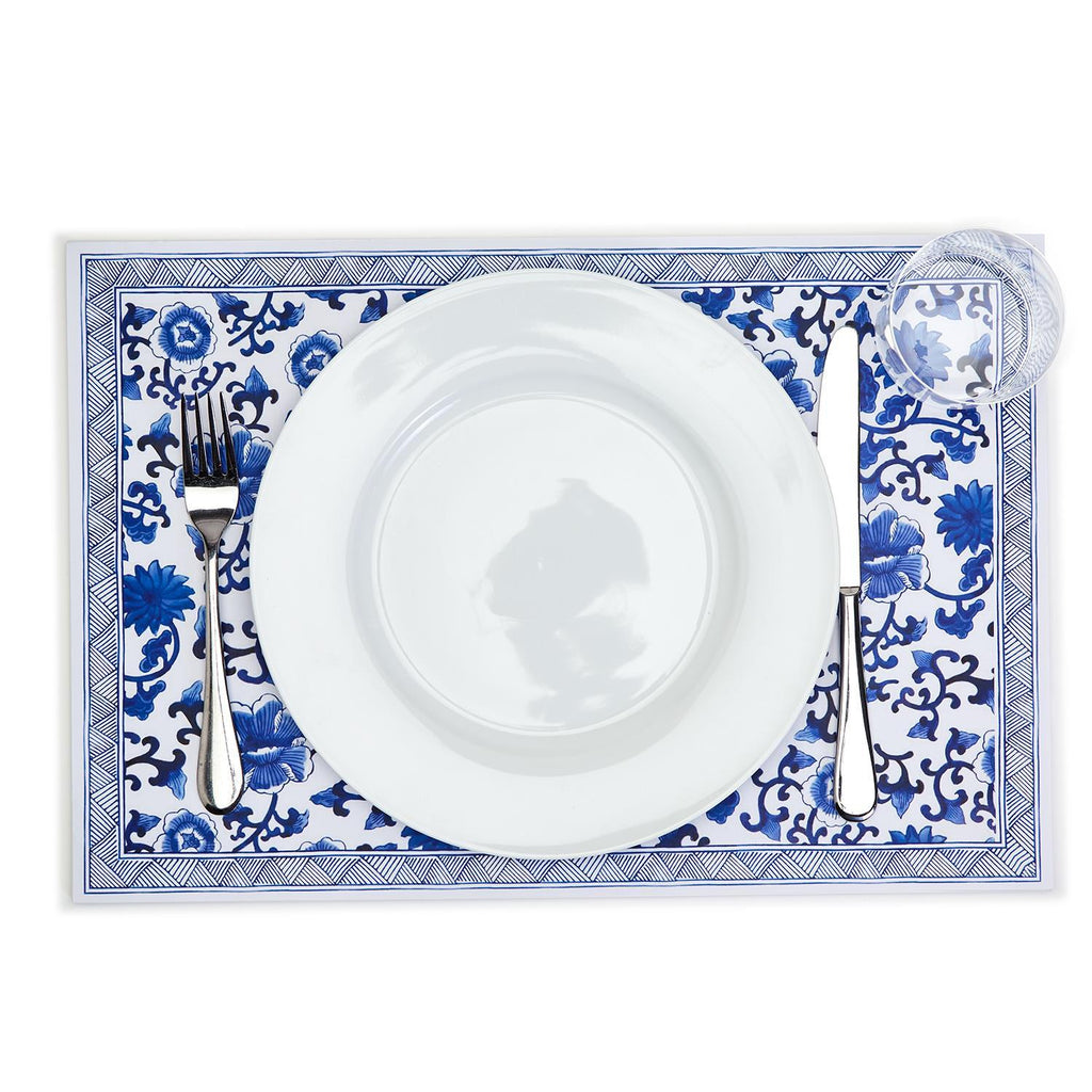 Chinoiserie Placemats Set Of 4 - Elegant Asian Floral Vinyl Placemats, Easy BandsCo Straps