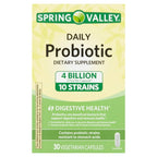 Spring Valley Daily Probiotic Dietary Supplement Vegetarian Capsules for Digestive Health, 30 Count