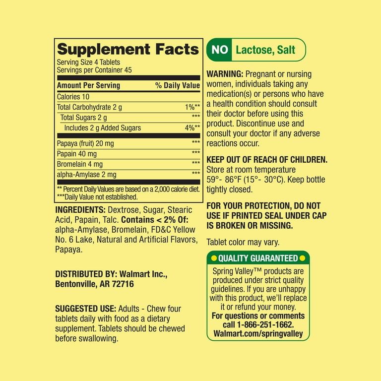 Spring Valley Papaya Enzyme Complex Chewable Tablets Dietary Supplement, 180 Count EasyOptionXY LLC
