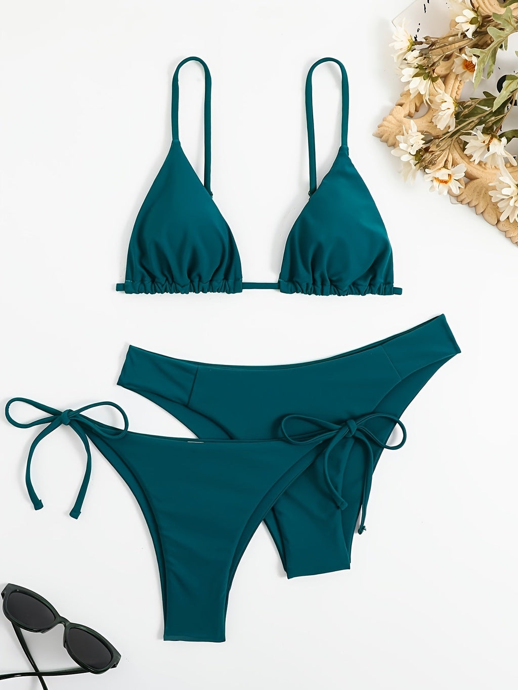 Essential Edge 3-Piece Bikini Set for Women – Solid Color High-Cut Triangle Top Two-Style Bottoms with Side Lace-Up Design & Quick-Drying Comfort – Versatile Women's Swimwear for Summer Pool Beach & Travel Stevvex