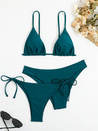 Essential Edge 3-Piece Bikini Set for Women – Solid Color High-Cut Triangle Top Two-Style Bottoms with Side Lace-Up Design & Quick-Drying Comfort – Versatile Women's Swimwear for Summer Pool Beach & Travel Stevvex