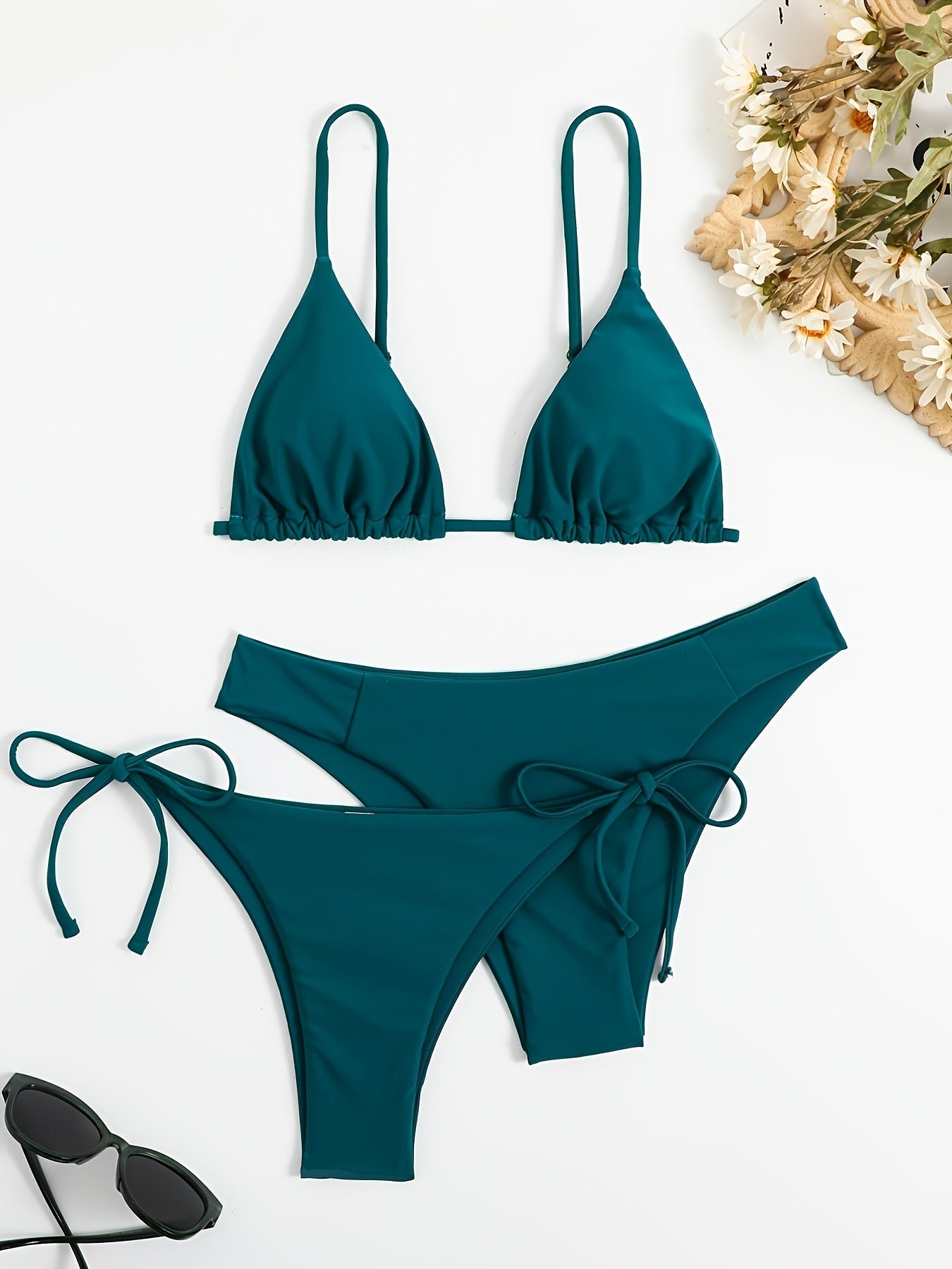 Essential Edge 3-Piece Bikini Set for Women – Solid Color High-Cut Triangle Top Two-Style Bottoms with Side Lace-Up Design & Quick-Drying Comfort – Versatile Women's Swimwear for Summer Pool Beach & Travel Stevvex