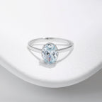 S925 Sterling Silver Light Ocean Blue Diamond-studded Ring Pi-Mart