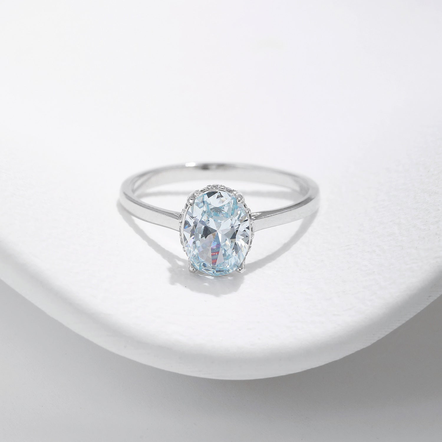 S925 Sterling Silver Light Ocean Blue Diamond-studded Ring Pi-Mart