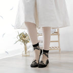 5 Pairs Embroidered Mesh Socks, Thin & Comfy Mid Tube Socks, Women's Stockings & Hosiery Lootquake LLC