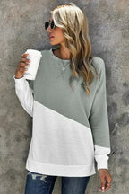 Gray White Patchwork Dropped Shoulder Sleeve Sweatshirt - SJB-DIAMOND ELITES