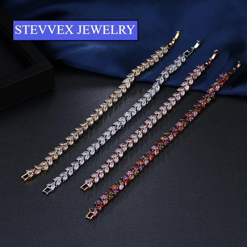 Luxury Diamond Shiny Fashion Charm AAA Cubic White Zircon Four Colors Leaf Jewelry Bracelets For Woman Elegance Wedding Party Gift - SJB-DIAMOND ELITES