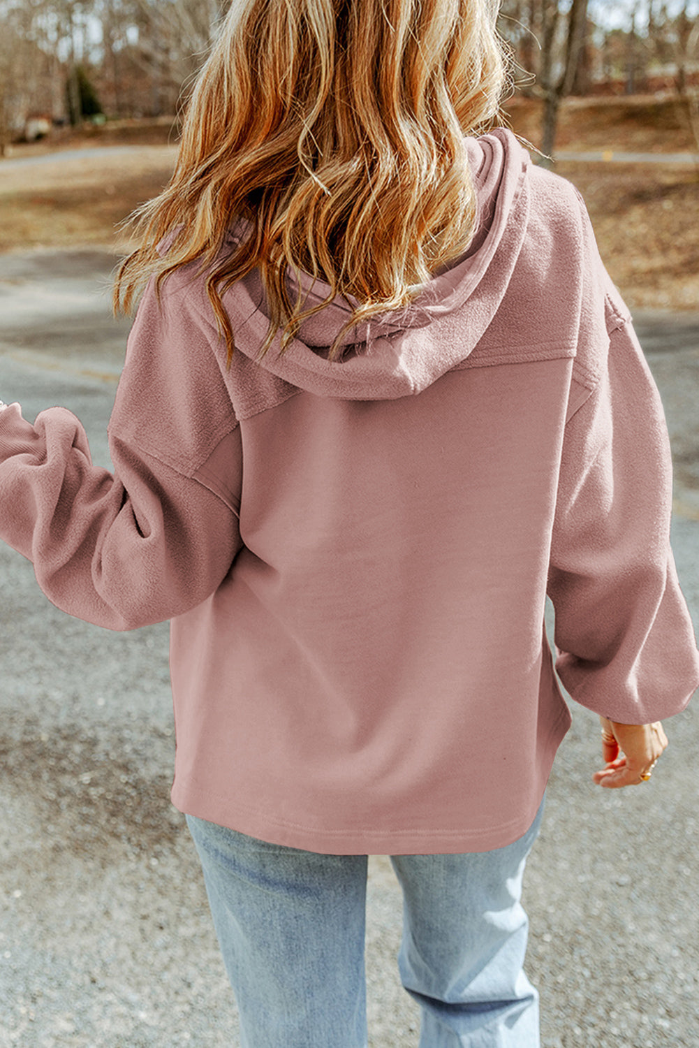Pink Flap Pocket Drawstring Hood Zip Up Jacket Lootquake LLC