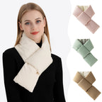 Warm Cross-design Pocket Scarf For Women Winter Outdoor Sports Skiing Cold-proof Down Cotton Plus Velvet Short Scarf Pi-Mart