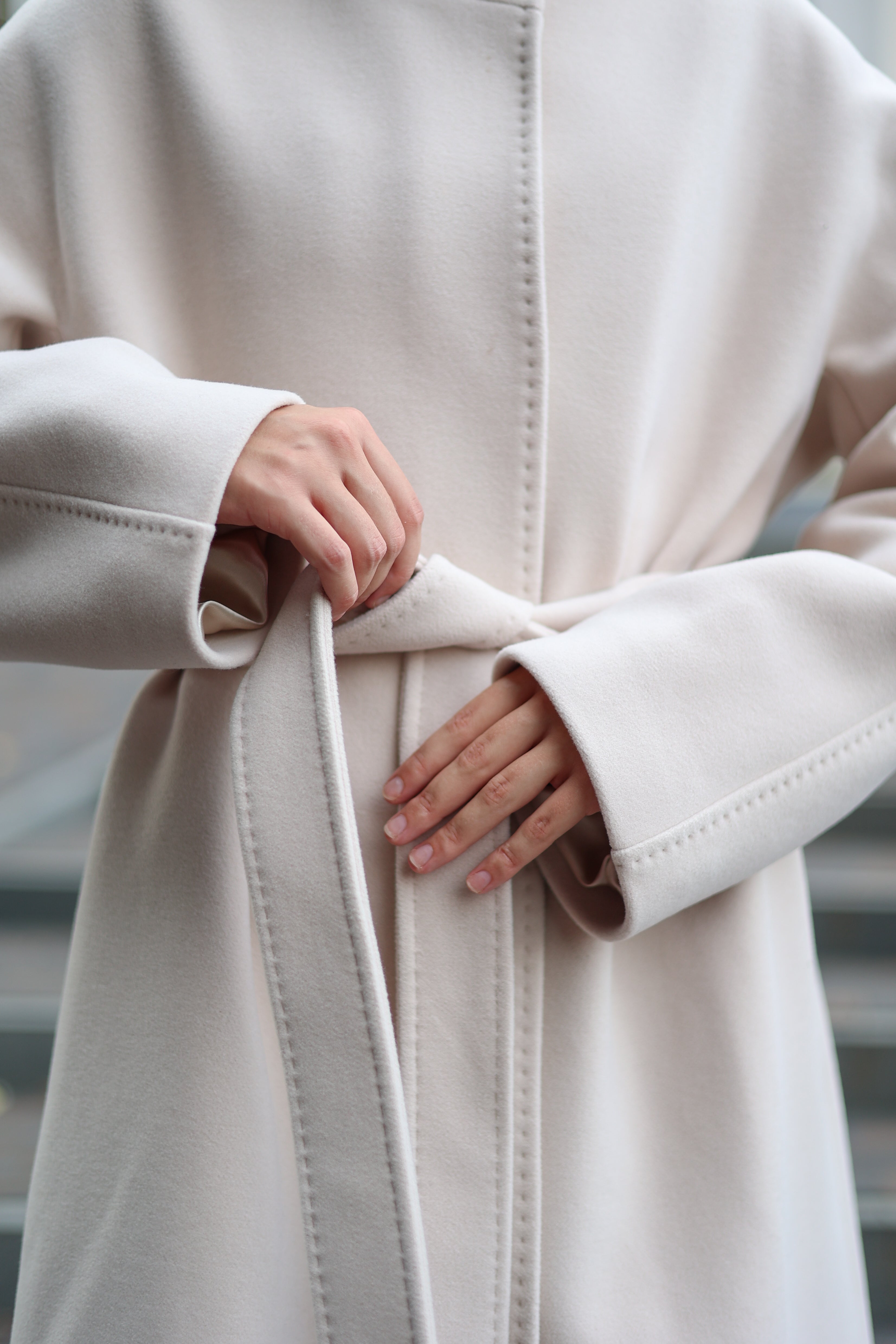 Band Collar Wool Blend Coat in Ivory - SJB-DIAMOND ELITES