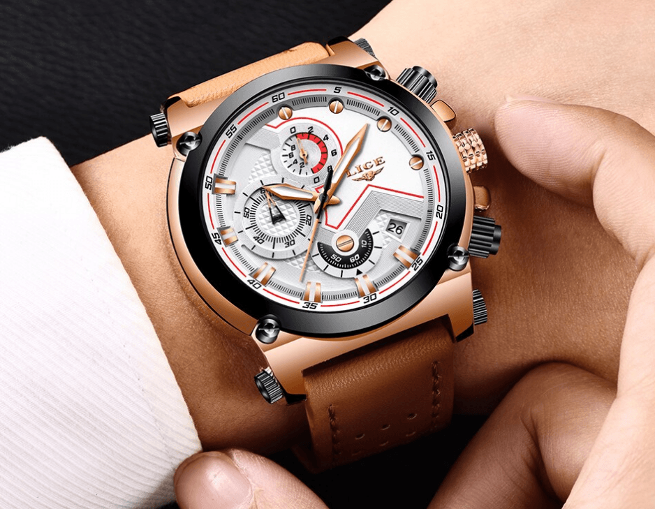 Men's Waterproof Modern Watch With Leather Belts, Stainless Steel Case Excellent Look Perfect Gift Stevvex