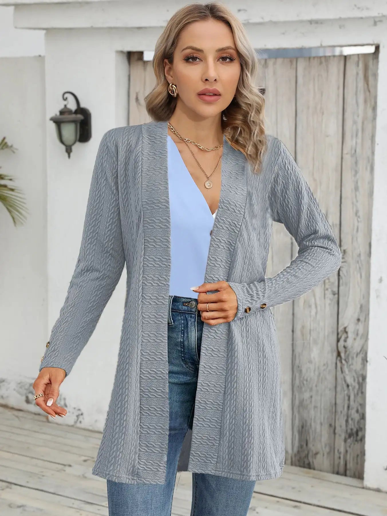 Women's Button Down Long Sleeve Loose Cardigan Top - SJB-DIAMOND ELITES