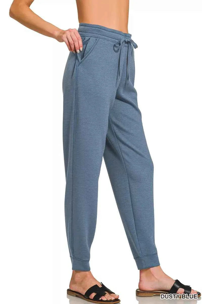 Zenana Drawstring Scuba Joggers with Pockets THRIXINE