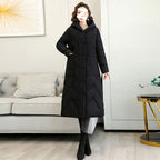 Plus Size Overknee Long Warm Hooded Cotton Jacket Pi-Mart