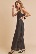 Ruched Side Slit Cutout Back Maxi Cami Dress For Women – Elegant, Romantic & Alluring with Flattering Fit and Glamorous Details