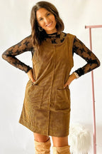 Black Corduroy Exposed Seam Sleeveless Mini Dress