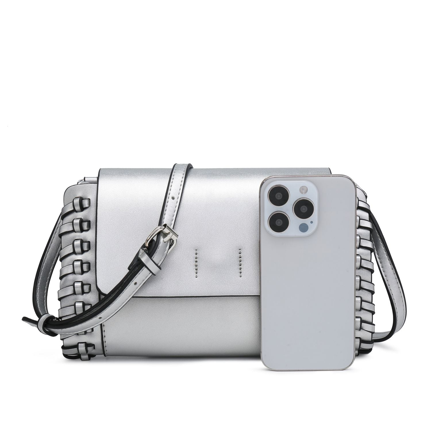 Silver Small Crossbody Bag Tan Compact Black Square Purse With Handcrafted Weave detail - SJB-DIAMOND ELITES