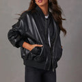 Leather Baseball Uniform Jacket Long-sleeved Motorcycle Jacket Leather Coat Pi-Mart