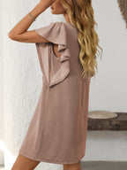 Ruffled Round Neck Short Sleeve Dress Feminine Simple Classic Dress Breathable And Comfy Dress Stevvex