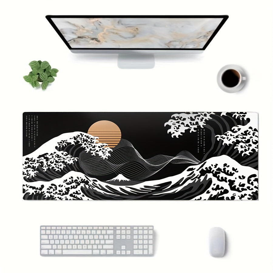 Extra-Large Black Waves Gaming Mouse Pad - Non-Slip Rubber Base, Extended Desk Mat for Gamers Lootquake LLC