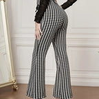 Women's Versatile Pants With Contrasting Colors, High Waisted Front Fake Pocket, Casual And Elegant Style, Hound Print Flared Pants - SJB-DIAMOND ELITES